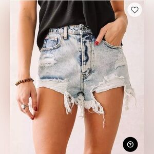 NWT Revolve Signature 8 Blue Jean Shorts High-rise Distressed Acid washed